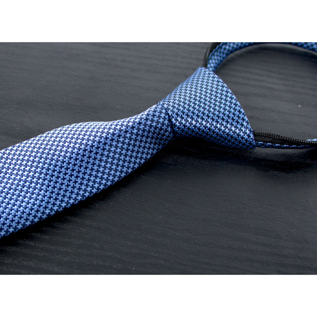 boys' blue textured patterned woven zipper necktie tie