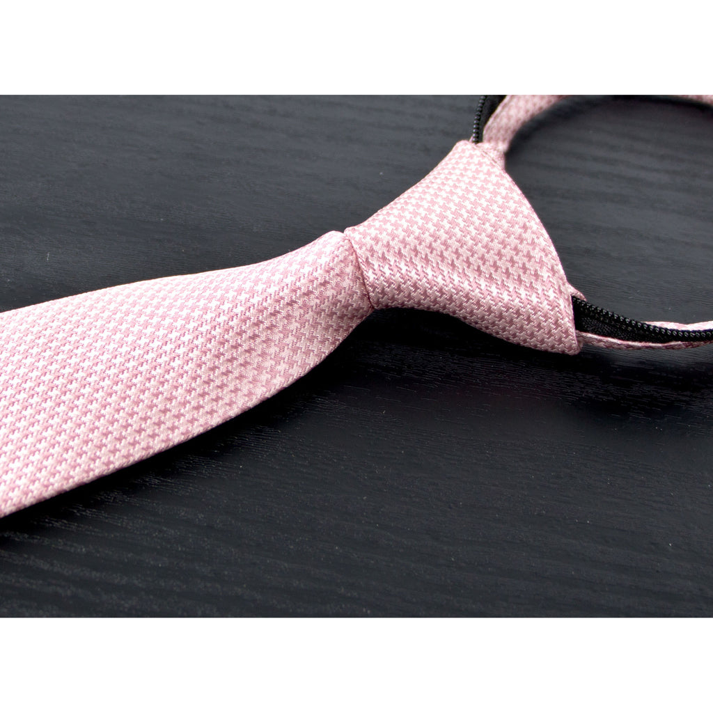 boys' pink copper metallic textured patterned woven zipper necktie tie