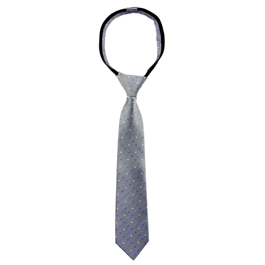boys' grey gray purple dotted polka dots patterned woven zipper necktie tie