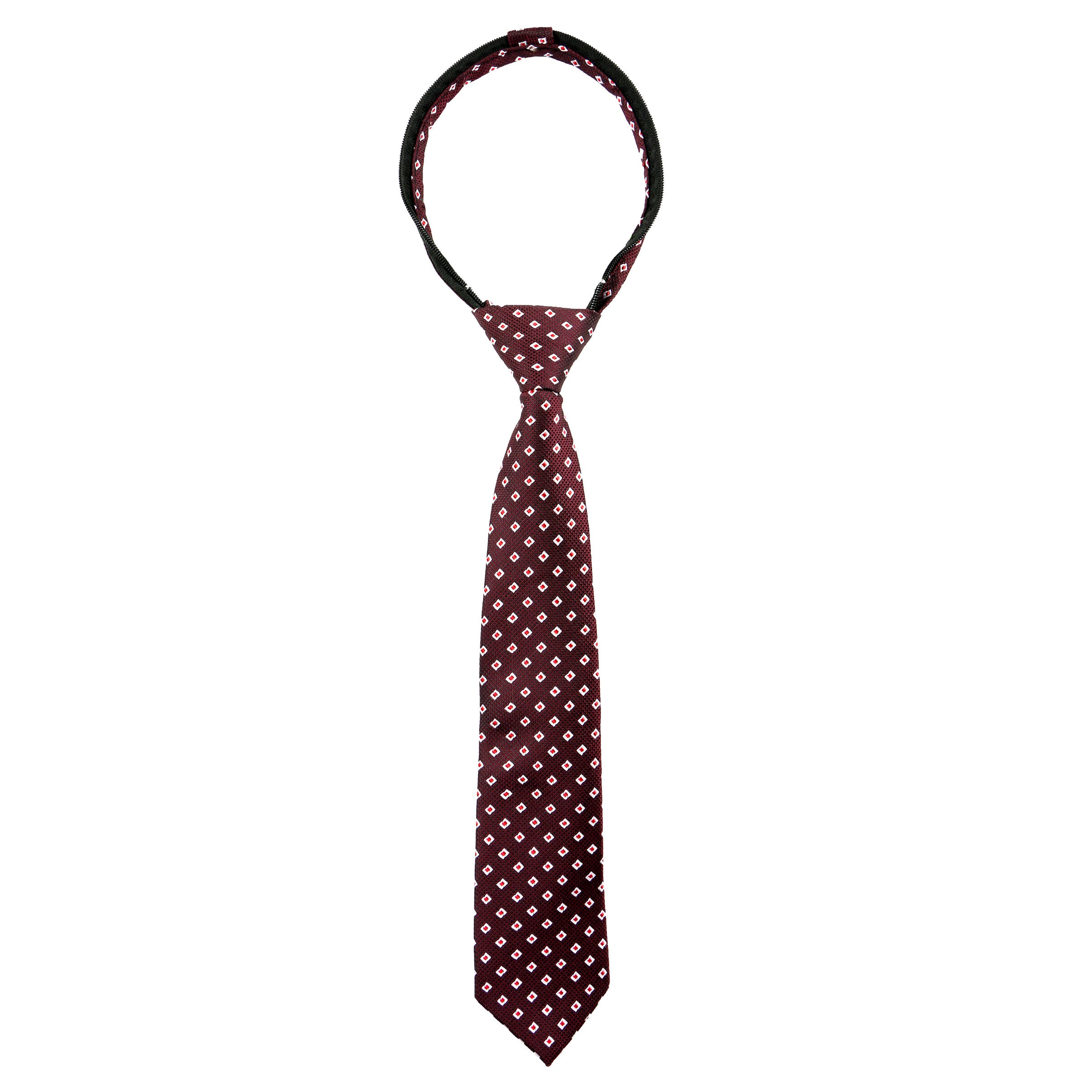 Boys' Red Squares Pre-Tied Patterned Woven Zipper Necktie