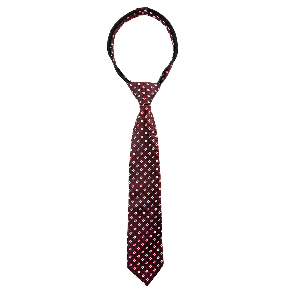 boys' red squares patterned woven zipper necktie tie