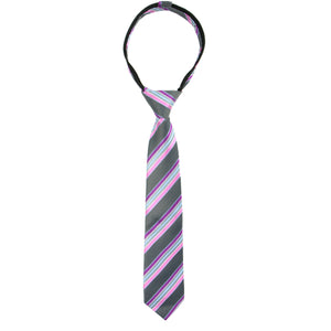 boys' black pink grey gray stripes patterned woven zipper necktie tie