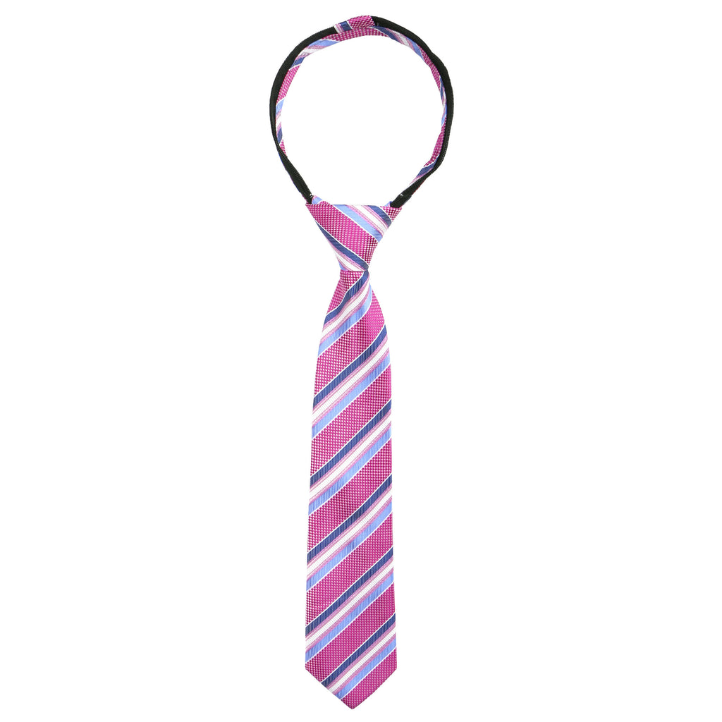 boys' blue pink stripes patterned woven zipper necktie tie