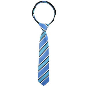 boys' blue green turquoise stripes patterned woven zipper necktie tie