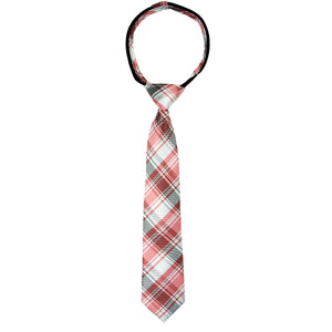 boys' red orange pink grey gray stripes plaid checkers tartan patterned woven zipper necktie tie