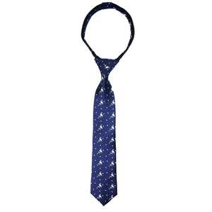 boys' royal blue white cranes patterned woven zipper necktie tie