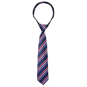 boys' navy blue red purple white stripes patterned woven zipper necktie tie
