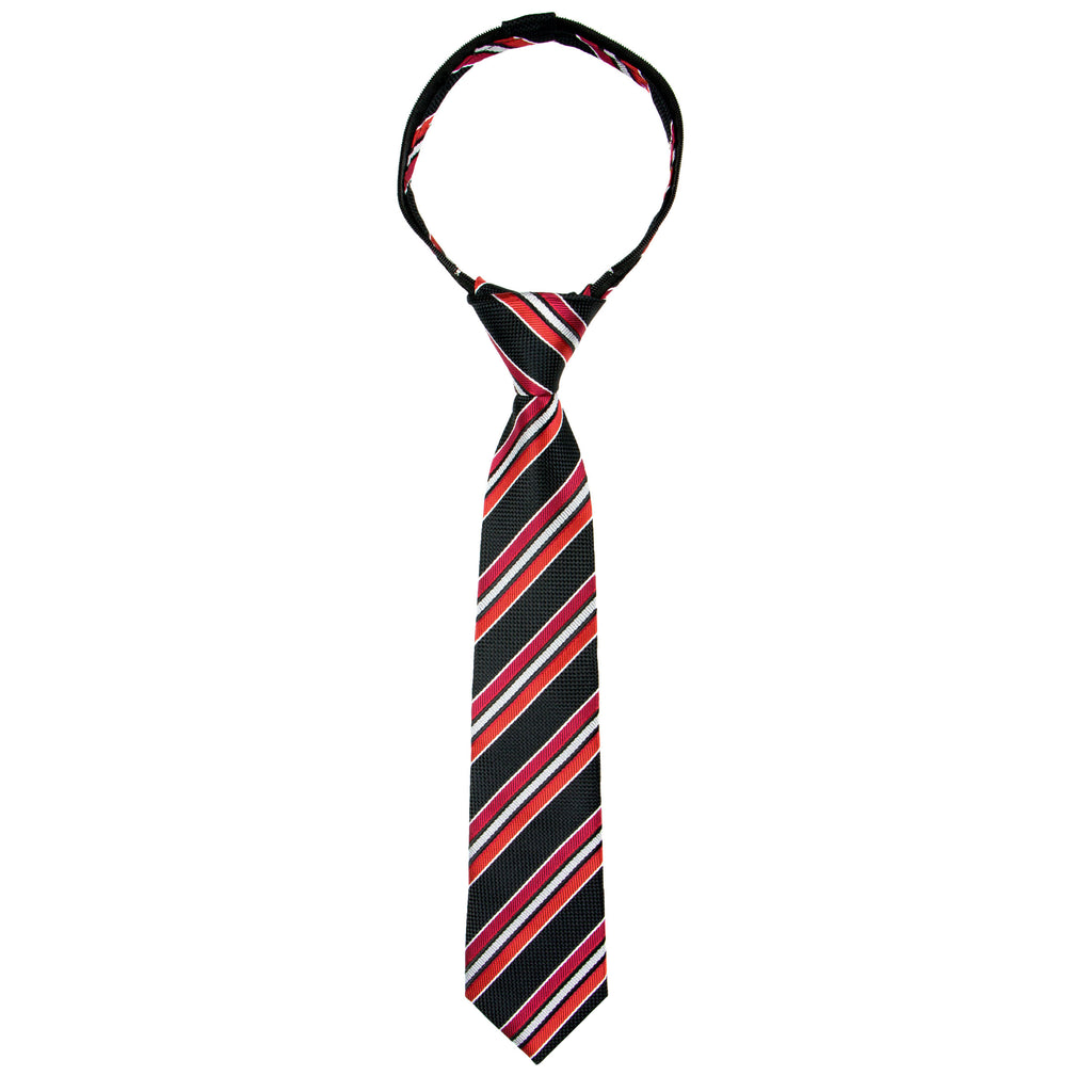 boys' black red stripes patterned woven zipper necktie tie