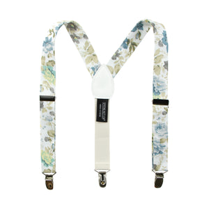 Boys's Floral Cotton Suspenders, Sage Yellow (Color F24)