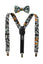 Boys' Floral Cotton Suspenders and Bow Tie Set, Black Mustard (Color F41)