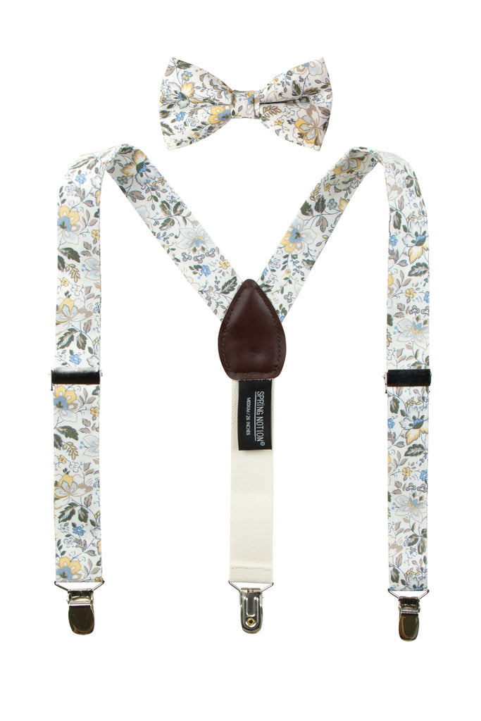 Boys' Floral Cotton Suspenders and Bow Tie Set, Gold Metallic (Color F44)