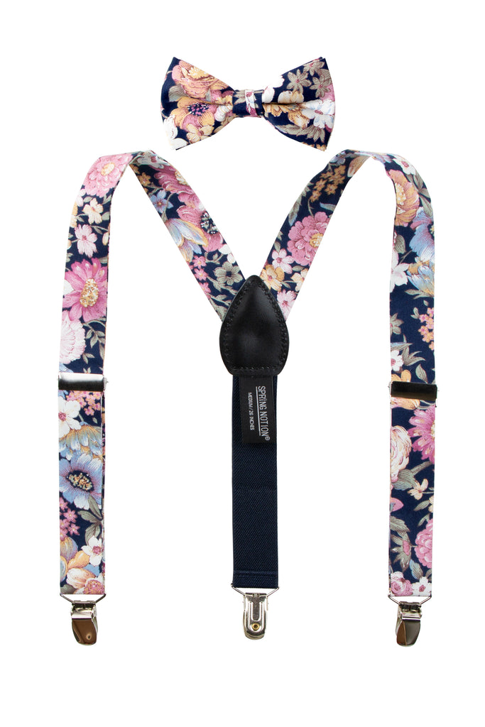 Boys' Floral Cotton Suspenders and Bow Tie Set, Quartz (Color F52)