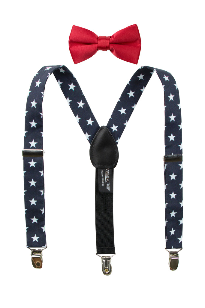 Boys' Floral Cotton Suspenders and Bow Tie Set, Stars
