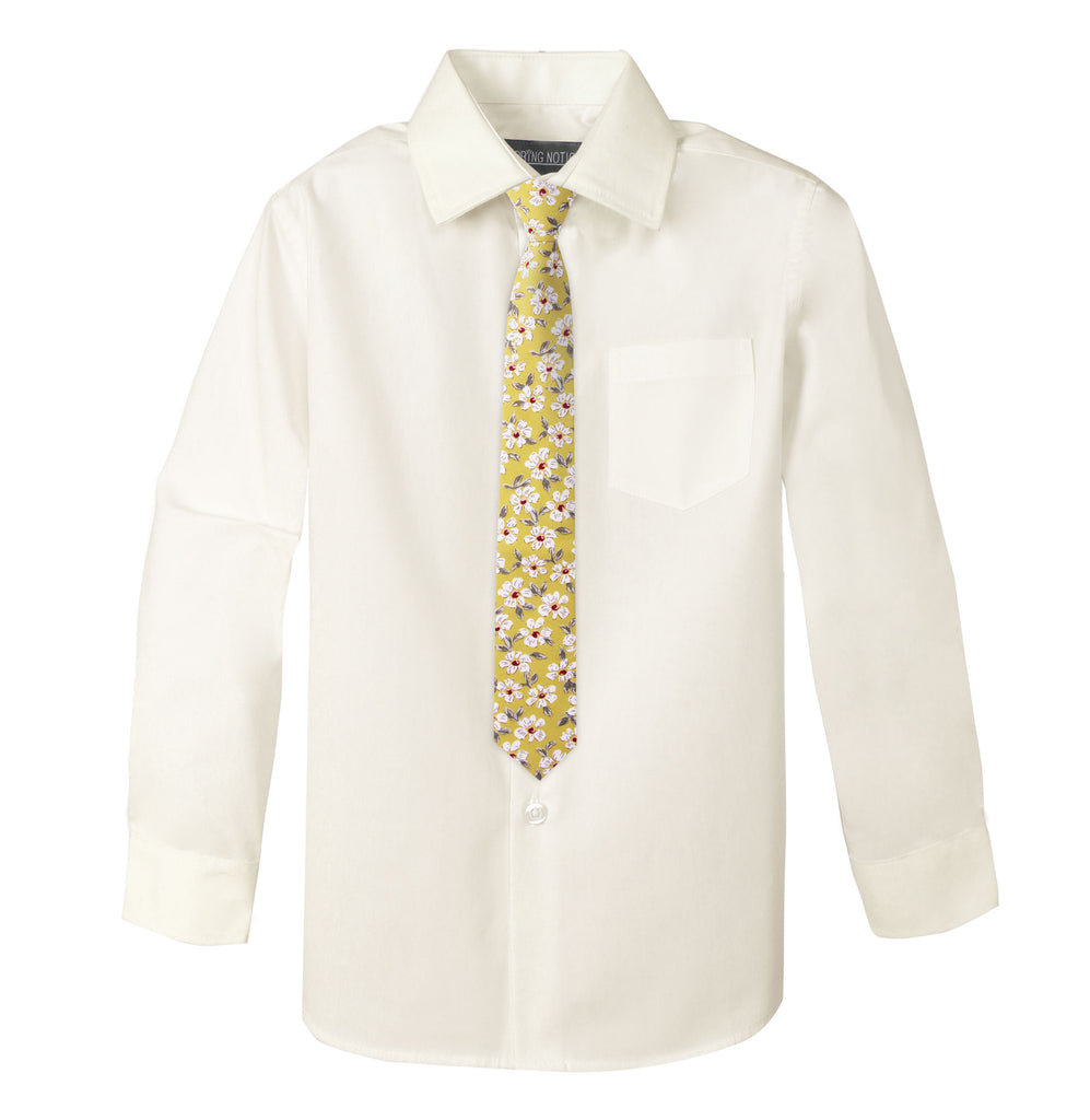 Boys' Ivory Cotton Blend Dress Shirt and Skinny Floral Cotton Necktie SPRING NOTION Boys' Ivory Cotton Blend Dress Shirt and Skinny Floral Cotton Necktie SPRING NOTION