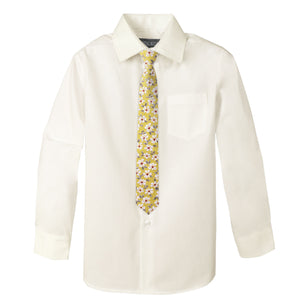 Boys' Ivory Cotton Blend Dress Shirt and Skinny Floral Cotton Necktie (Color F32)