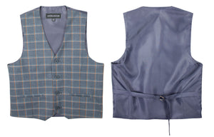 Boys' Plaid Checkers Tartan Suit Vest Waistcoat Light Blue Grey