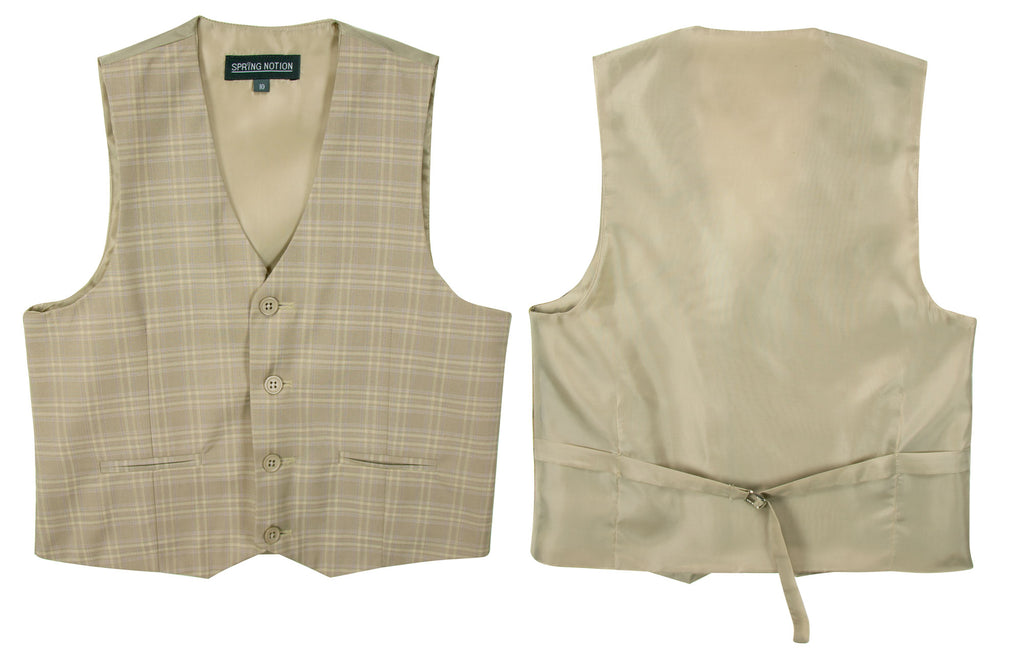 Boys' Plaid Checkers Tartan Suit Vest Waistcoat Sand Grey