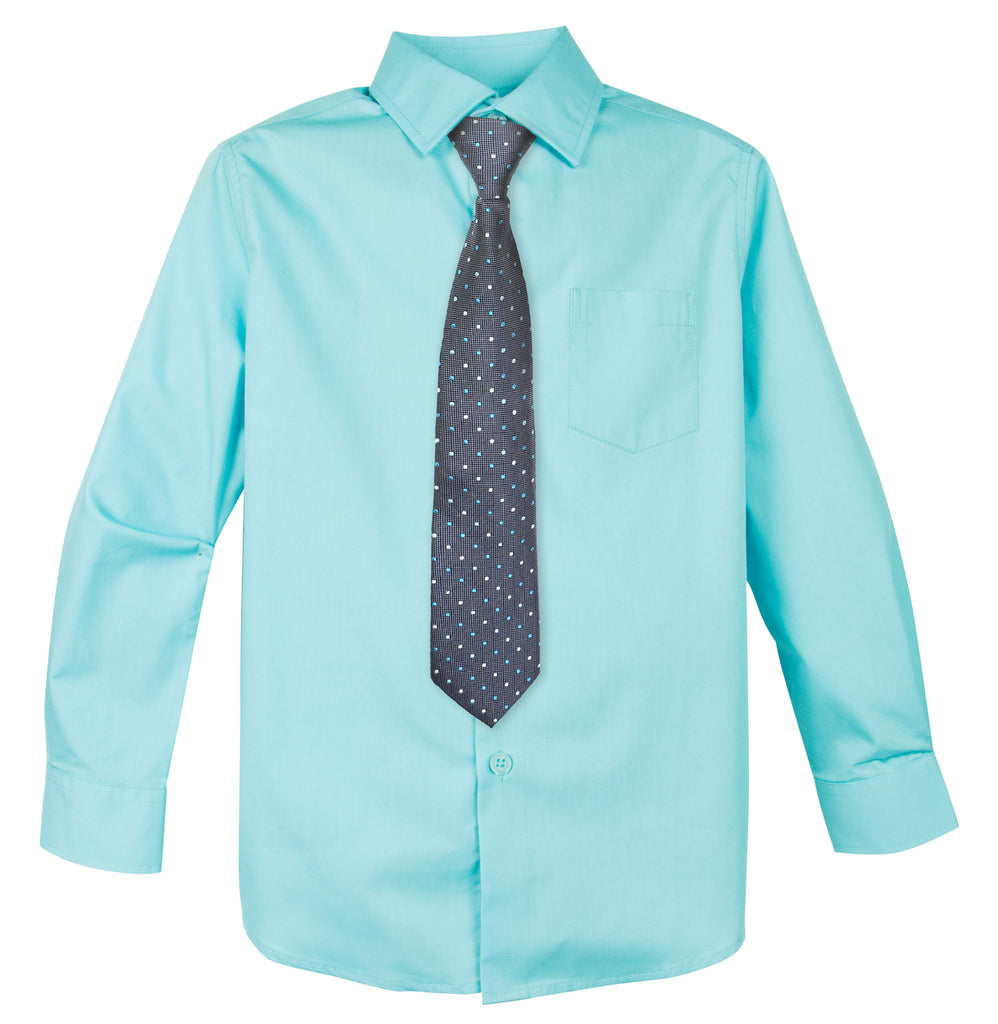 Boys' Aqua Cotton Blend Dress Shirt and Tie Set (Color 09)