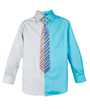 Boys' Customizable Cotton Blend Dress Shirt and Tie Set