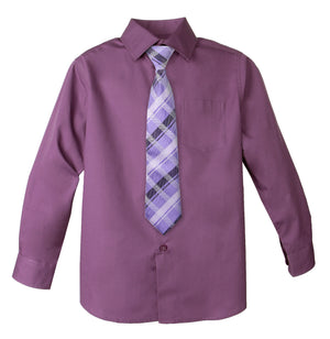 Boys' Dusty Purple Cotton Blend Dress Shirt and Tie Set (Color 12)