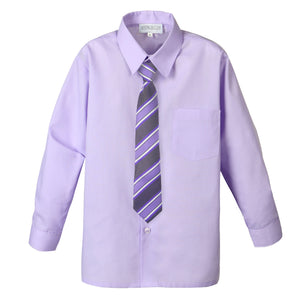 Boys' Lilac Cotton Blend Dress Shirt and Tie Set (Color 28)
