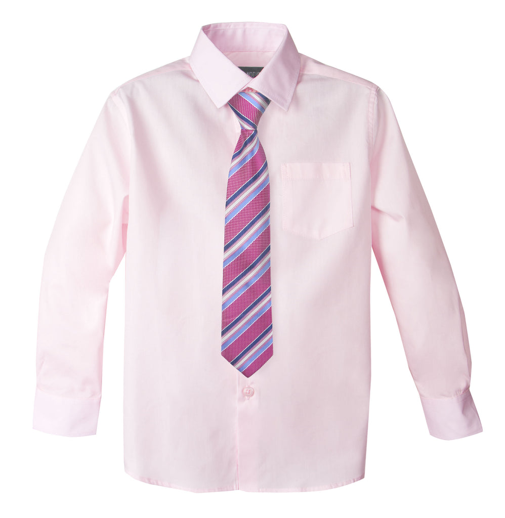 Boys' Marshmallow Pink Cotton Blend Dress Shirt and Tie Set (Color 20)