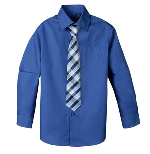Boys' Royal Blue Cotton Blend Dress Shirt and Tie Set (Color 30)