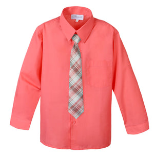 Boys' Coral Cotton Blend Dress Shirt and Tie Set (Color 31)