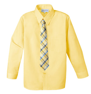 Boys' Yellow Cotton Blend Dress Shirt and Tie Set (Color 80)