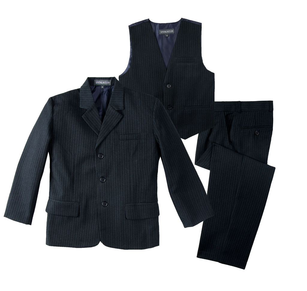 boys' blue 3-piece pinstriped striped suit tuxedo set