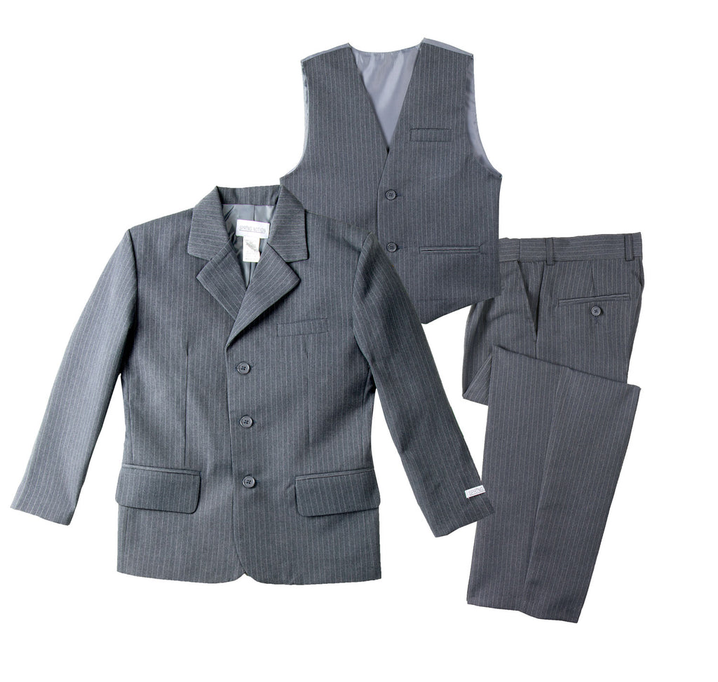 boys' grey 3-piece pinstriped striped suit tuxedo set