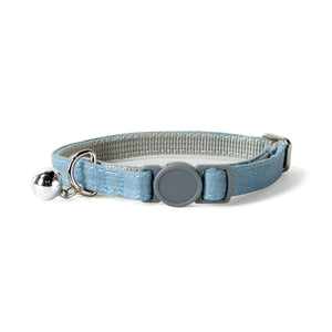 Linen Blend Adjustable Cat Collar with Breakaway Quick Release Buckle and Bell, Blue