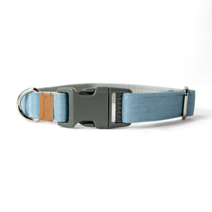 Linen Blend Dog Collar with Strong Buckle, Blue