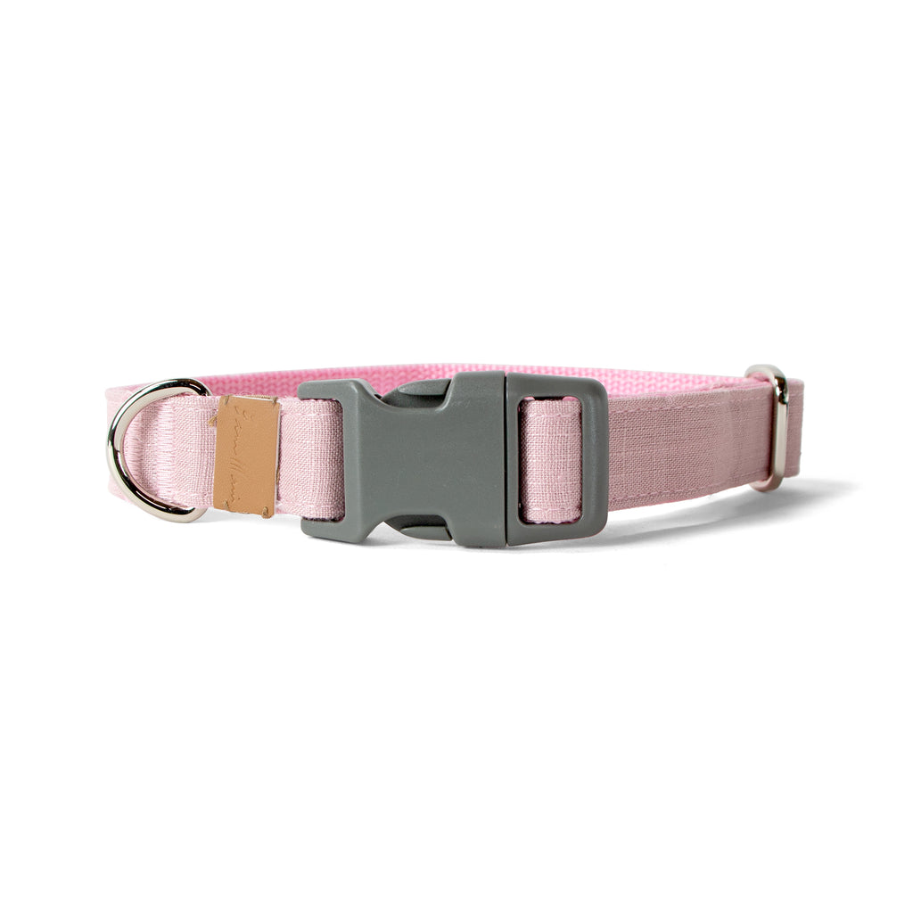 Linen Blend Dog Collar with Strong Buckle, Rose