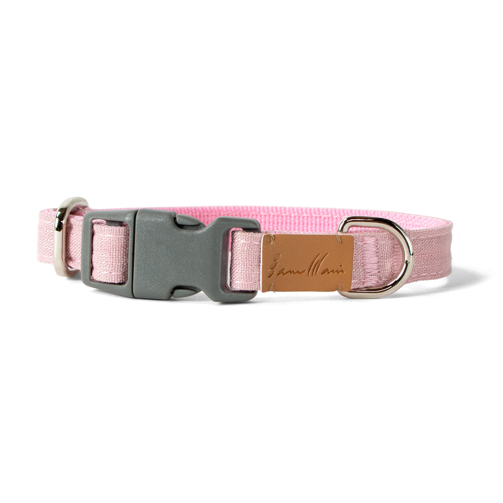 Linen Blend Dog Collar with Strong Buckle, Rose
