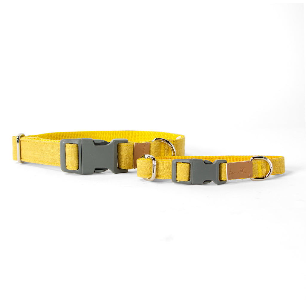 Linen Blend Dog Collar with Strong Buckle, Mustard