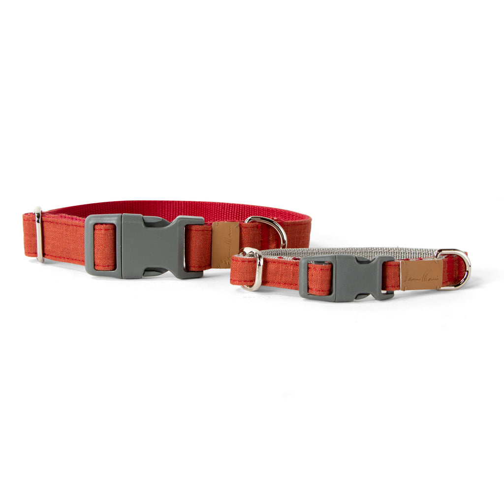 Linen Blend Dog Collar with Strong Buckle, Rust