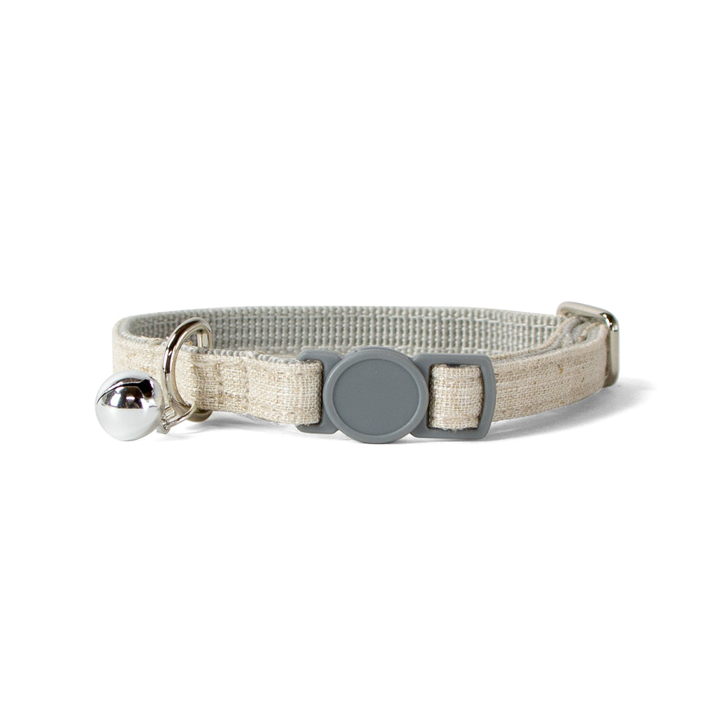Linen Blend Adjustable Cat Collar with Breakaway Quick Release Buckle and Bell, Natural