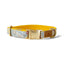 Cotton Floral Dog Collar with Matt Gold Metal Buckle, 01-Champagne and Blue