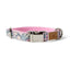 Cotton Floral Dog Collar with Shiny Chrome Silver Metal Buckle, 02-Blue