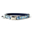 Cotton Floral Adjustable Cat Collar with Shiny Chrome Silver Buckle and Bell, 06-Light Blue
