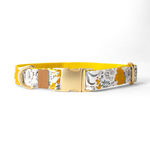Cotton Floral Dog Collar with Matt Gold Metal Buckle, 07-Marigold