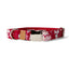 Cotton Floral Dog Collar with Shiny Chrome Silver Metal Buckle, 11-Red