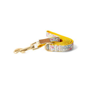 Cotton Floral Dog Leash with Matt Gold Metal Snap and D-Ring, 01-Champagne and Blue