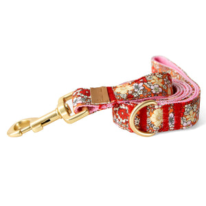 Cotton Floral Dog Leash with Matt Gold Metal Snap and D-Ring, 03-Orange