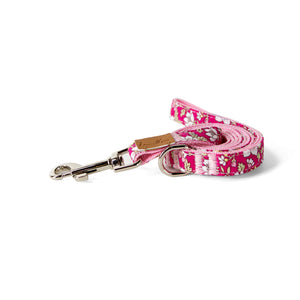 Cotton Floral Dog Leash with Shiny Chrome Silver Metal Snap and D-Ring, 04-Pink