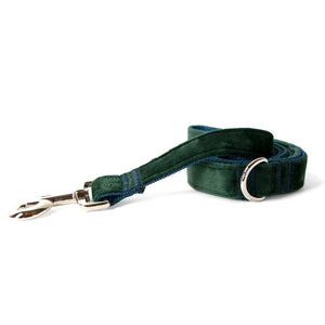 Velvet Dog Leash with Shiny Chrome Silver Metal Snap, Emerald Green