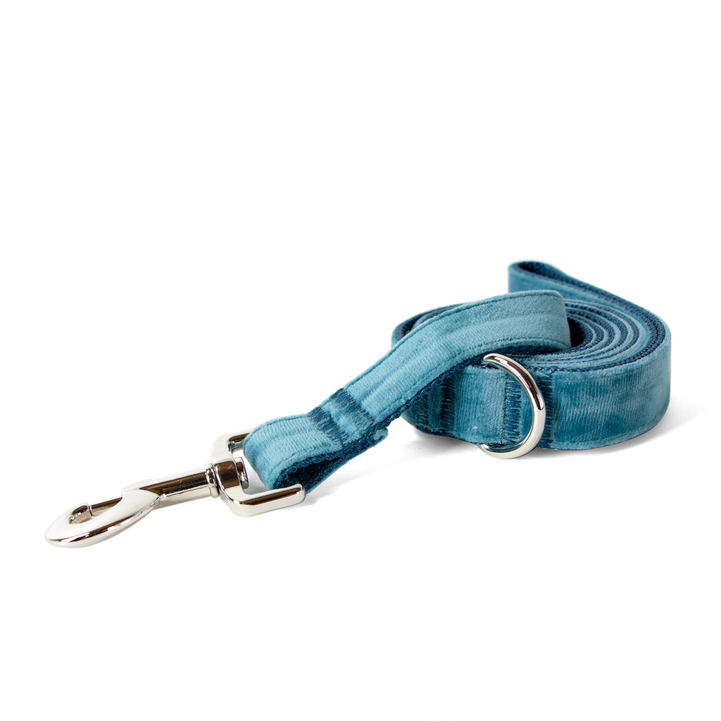 Velvet Dog Leash with Shiny Chrome Silver Metal Snap, Teal