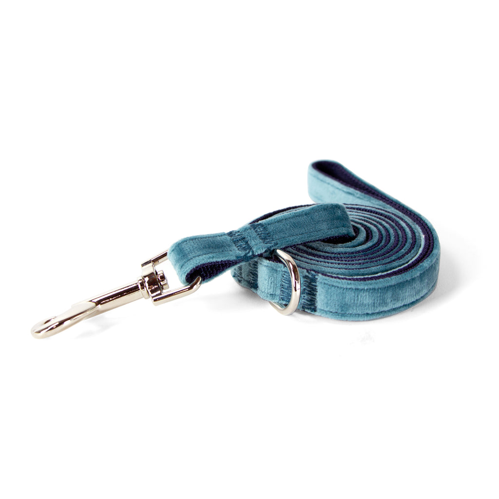Velvet Dog Leash with Shiny Chrome Silver Metal Snap, Teal