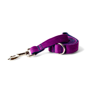 Velvet Dog Leash with Shiny Chrome Silver Metal Snap, Plum Purple